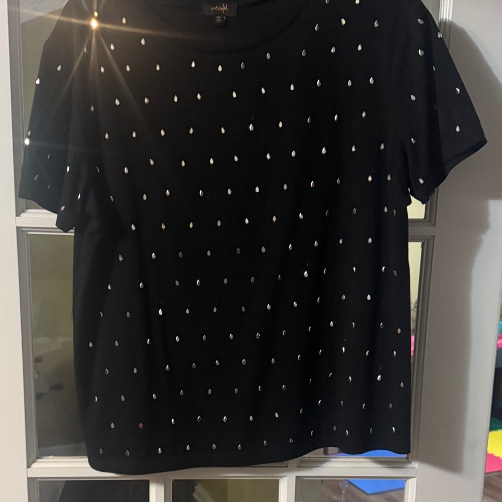Elegant Black Studded Short Sleeve Tee